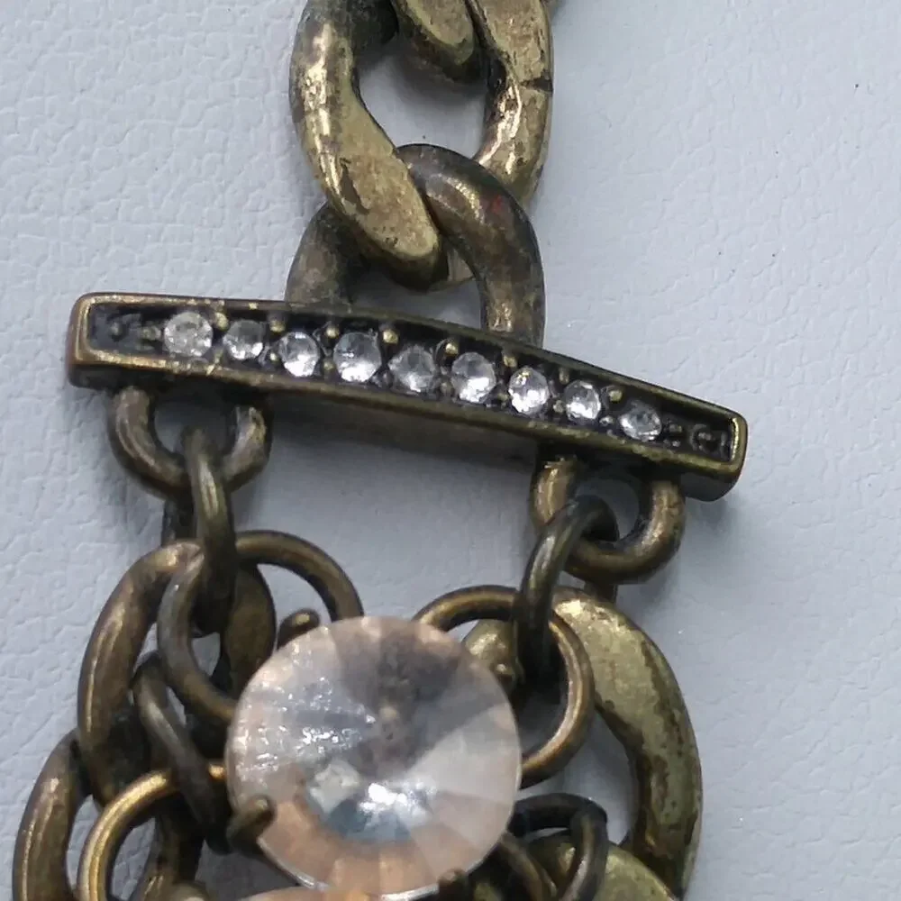 Fossil Distressed Rhinestone Necklace, Rivoli Clear Rhinestones, 18 Inches - Picture 4 of 15